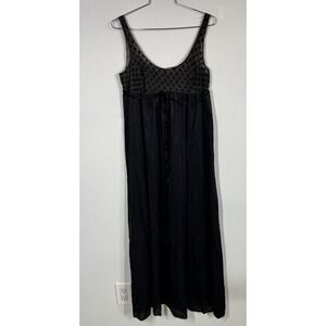 VTG 70s Formfit Rogers Black Maxi Slip Dress Negligee Peignoir Nightgown Lace‎ M